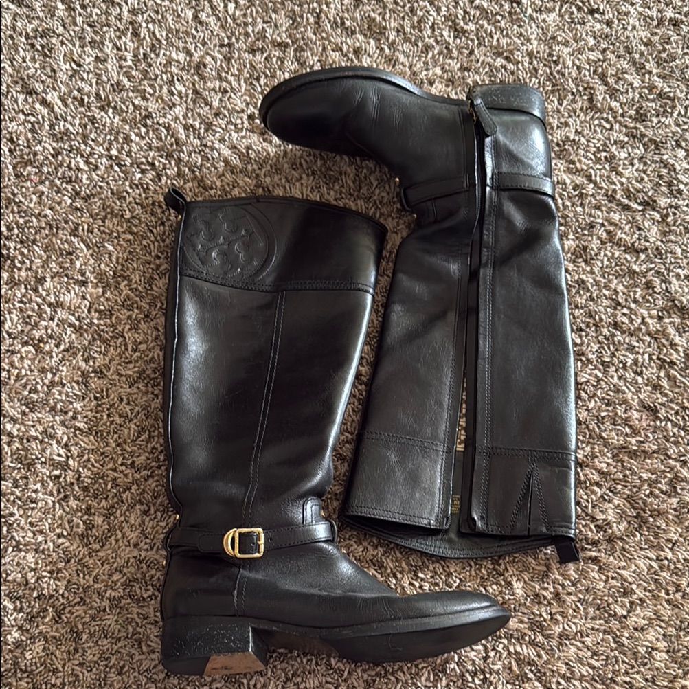 Tory Burch Black Leather Boots With Buckle